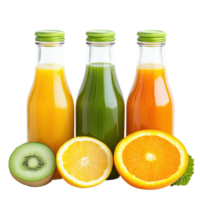 Refreshing Juice Bottles Display on transparent background. png