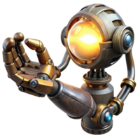 elegant artistic A steampunk robotic arm holding a glowing orb of energy, intricate metallic details, dark and moody lighting premium png