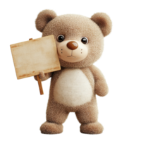 Adorable Bear with Sign Playful Design on transparent background. png