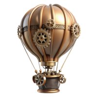 dramatic vintage A steampunk hot air balloon with intricate brass and copper details, floating against a backdrop of gears and cogs, soft, diffused lighting genuine png