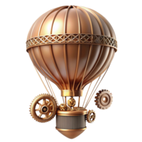 serene vintage A steampunk hot air balloon with intricate brass and copper details, floating against a backdrop of gears and cogs, soft, diffused lighting detailed png