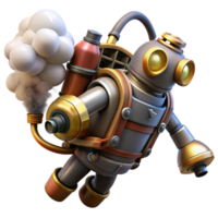 vibrant traditional A steampunk jetpack with intricate pipes and valves, emitting plumes of smoke, dynamic, action-oriented pose high quality png