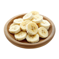 Sliced Banana on Rustic Wooden Plate on transparent Background. png
