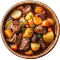 Beef Stew Recipe Tender Meat and Potatoes on transparent Background. png