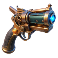 stunning classic A steampunk pistol with intricate engravings and a glowing barrel, dark and moody lighting original png