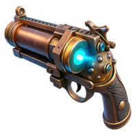 elegant modern A steampunk pistol with intricate engravings and a glowing barrel, dark and moody lighting authentic png