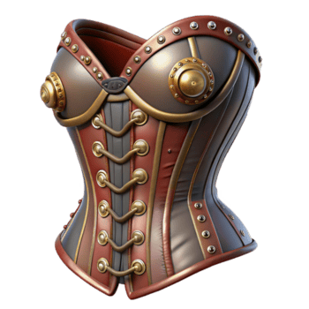 deslumbrante moderno uma steampunk espartilho com intrincado laço e metálico enfeites, macio, difuso iluminação exclusivo png