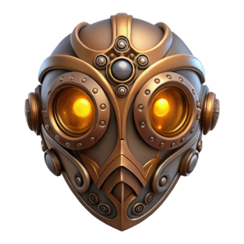 extraordinário tradicional uma steampunk mascarar com intrincado filigrana e brilhando lentes, misterioso e dramático iluminação Alto resolução png