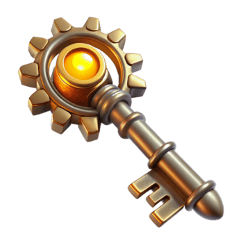 dramático tradicional uma steampunk chave com intrincado engrenagens e brilhando runas, altamente polido metálico terminar, dramático holofotes Alto resolução png