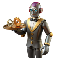 extraordinary minimalist A steampunk robot butler holding a tray of gears and cogs, soft, diffused lighting, humorous style exclusive png