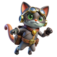 stunning modern A steampunk cat wearing goggles and a miniature jetpack, dynamic, playful pose original png