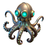 magnífico moderno uma steampunk polvo com metálico tentáculos e brilhando olhos, profundo mar, bioluminescente iluminação original png