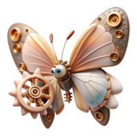 impressive creative A steampunk butterfly with gears and springs for wings, hovering amidst floating cogs, soft, ethereal lighting detailed png