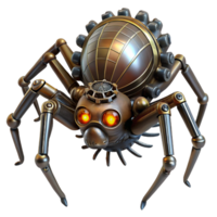 magnificent traditional A steampunk spider with metallic legs and glowing eyes, crawling on a web of gears, dark and creepy lighting high resolution png