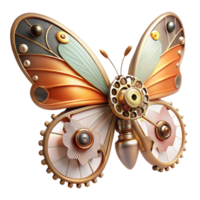 magnificent traditional A steampunk butterfly with gears and springs for wings, hovering amidst floating cogs, soft, ethereal lighting genuine png
