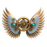 impressive minimalist Steampunk wings with intricate gears and glowing feathers, dynamic, angelic pose high resolution png