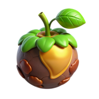 impressive abstract A sprouting acorn, with a tiny green shoot emerging, earth clinging to its shell, lit from beneath with warm, golden light. Photorealistic style original png