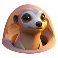 impressive vintage A curious meerkat peering from its burrow, bathed in the soft glow of dawn, rendered in a photorealistic style original png