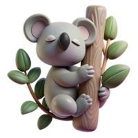 dramatic minimalist A sleepy koala clinging to a eucalyptus tree, shrouded in the cool mist of a rainforest, painted in a soft, pastel style high quality png