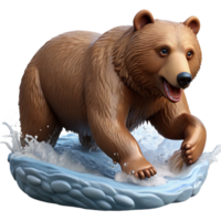 wonderful modern A powerful grizzly bear fishing for salmon in a rushing river, lit by the crisp light of a clear day, rendered in a detailed, realistic style exclusive png