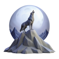 wonderful rustic A lone wolf howling at the full moon atop a snow-capped mountain, illuminated by cool moonlight, painted in a dramatic, chiaroscuro style high quality png