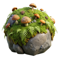 serene abstract A mossy rock covered in tiny ferns and mushrooms, intricate details, damp and earthy atmosphere, natural lighting high resolution png
