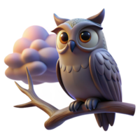 impressive modern A wise old owl perched on an ancient oak branch, silhouetted against a twilight sky, rendered in a mystical, dreamlike style high quality png