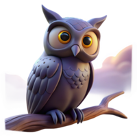 wonderful classic A wise old owl perched on an ancient oak branch, silhouetted against a twilight sky, rendered in a mystical, dreamlike style high resolution png