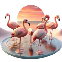 extraordinary classic A flock of flamingos wading in a shallow lagoon, reflecting the pastel hues of sunset, painted in a serene, impressionistic style genuine png