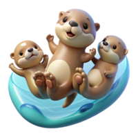 dramatic minimalist A family of playful otters holding hands, floating on their backs in crystal clear water, soft, diffused lighting. Cartoon style professional png