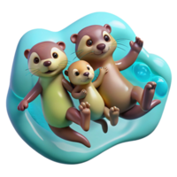wonderful minimalist A family of playful otters holding hands, floating on their backs in crystal clear water, soft, diffused lighting. Cartoon style high resolution png