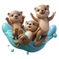 dramatic artistic A family of playful otters holding hands, floating on their backs in crystal clear water, soft, diffused lighting. Cartoon style genuine png