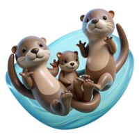 magnificent classic A family of playful otters holding hands, floating on their backs in crystal clear water, soft, diffused lighting. Cartoon style high quality png