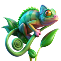 wonderful rustic A vibrant chameleon clinging to a lush green vine, displaying an array of iridescent colors, backlighting emphasizing its texture. Macro photography style premium png