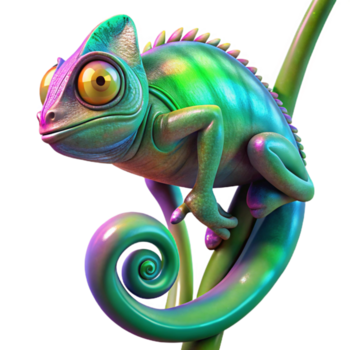 impresionante Clásico un vibrante camaleón pegajoso a un lozano verde enredadera, mostrando un formación de iridiscente colores, contraluz enfatizando sus textura. macro fotografía estilo original png