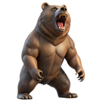 vibrant modern A powerful grizzly bear standing on its hind legs, roaring towards the sky, dynamic lighting emphasizing its muscular build. Wildlife photography style detailed png