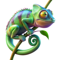 beautiful abstract A vibrant chameleon clinging to a lush green vine, displaying an array of iridescent colors, backlighting emphasizing its texture. Macro photography style high resolution png