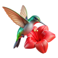wonderful abstract A tiny hummingbird hovering near a vibrant red flower, wings a blur of motion, close-up shot with shallow depth of field. Nature photography style 4K png