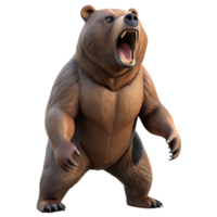 extraordinary modern A powerful grizzly bear standing on its hind legs, roaring towards the sky, dynamic lighting emphasizing its muscular build. Wildlife photography style authentic png