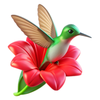 magnificent abstract A tiny hummingbird hovering near a vibrant red flower, wings a blur of motion, close-up shot with shallow depth of field. Nature photography style premium png