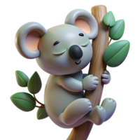 magnificent creative A sleepy koala clinging to a eucalyptus tree, soft, diffused lighting creating a peaceful atmosphere premium png