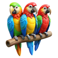 impressive modern A group of colorful macaws perched on a branch, vibrant plumage contrasting against a dark, moody backdrop high resolution png