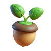 serene creative A sprouting acorn with a tiny oak tree emerging, soft light, hopeful and vibrant, illustrative style high quality png