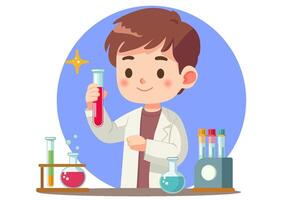 Little scientists are doing science experiments. vector