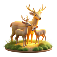 serene rustic A family of deer grazing in a meadow, soft, golden light creating a peaceful scene authentic png