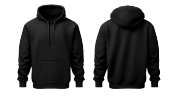 Set of Black Hoodie Mockup with Front and Back View on Transparent Background png
