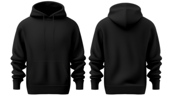 Set of Black Front and Back View Hoodie Mockup Isolated on the Transparent png