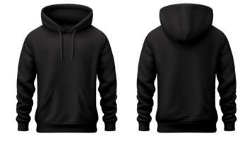 Black Hoodie Mockup Set Front and Back View Isolated on Transparent Background png