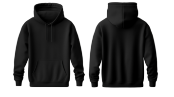 Black Hoodie Mockup Set Front and Back View Isolated on Transparent png