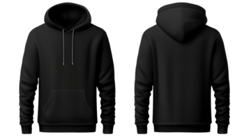 Set of Black Front and Back View Hoodie Mockup Isolated on the Transparent Background png